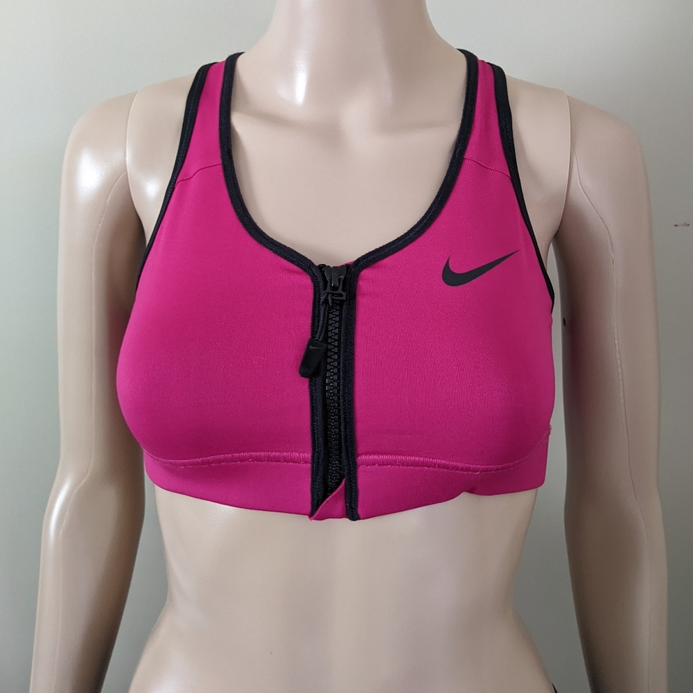 Nike Pro Dry-fit sports zip pink bra, women's small